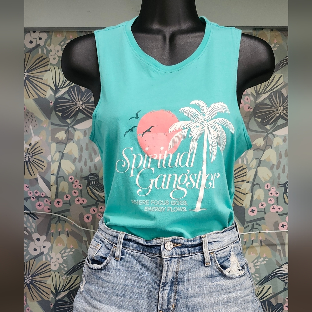 Spiritual Gangster Teal Palm Graphic Tank